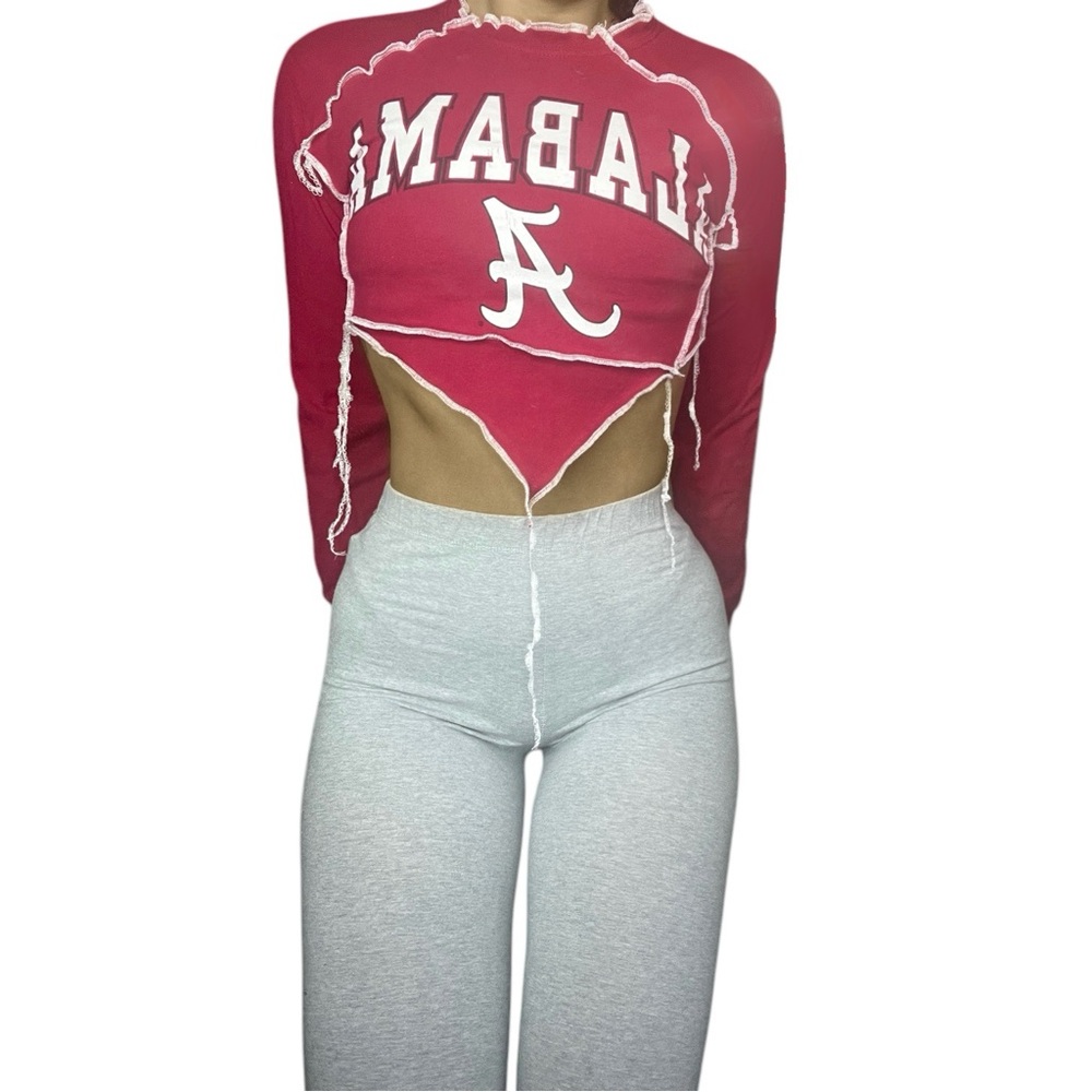 University of Alabama Reworked Long-sleeve Contrast Stitch Crop Top